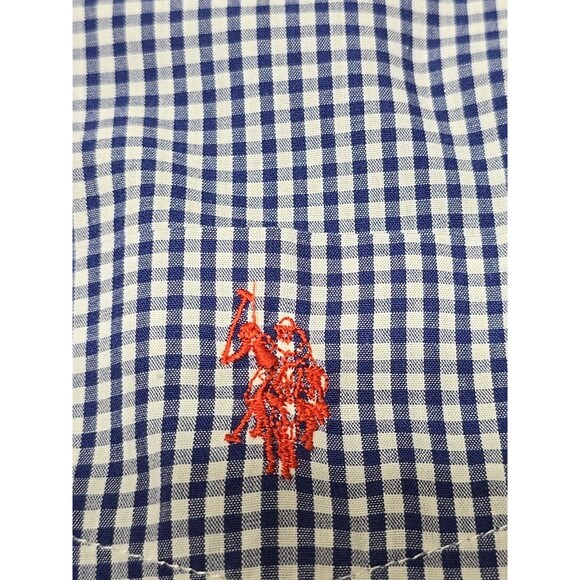 U.S. POLO ASSN Mens Size XL Short Sleeve Blue Checks Button Up Front Pocket - Picture 4 of 10